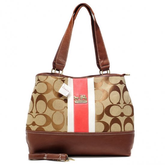 Coach Hamptons Weekend Signature Stripe Large Khaki Totes AEZ | Women